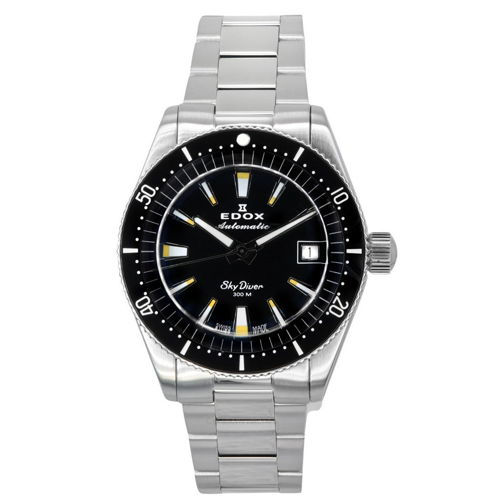 Edox Skydiver 38 Date Stainless Steel Black Dial Automatic Diver's 300M Swiss Made