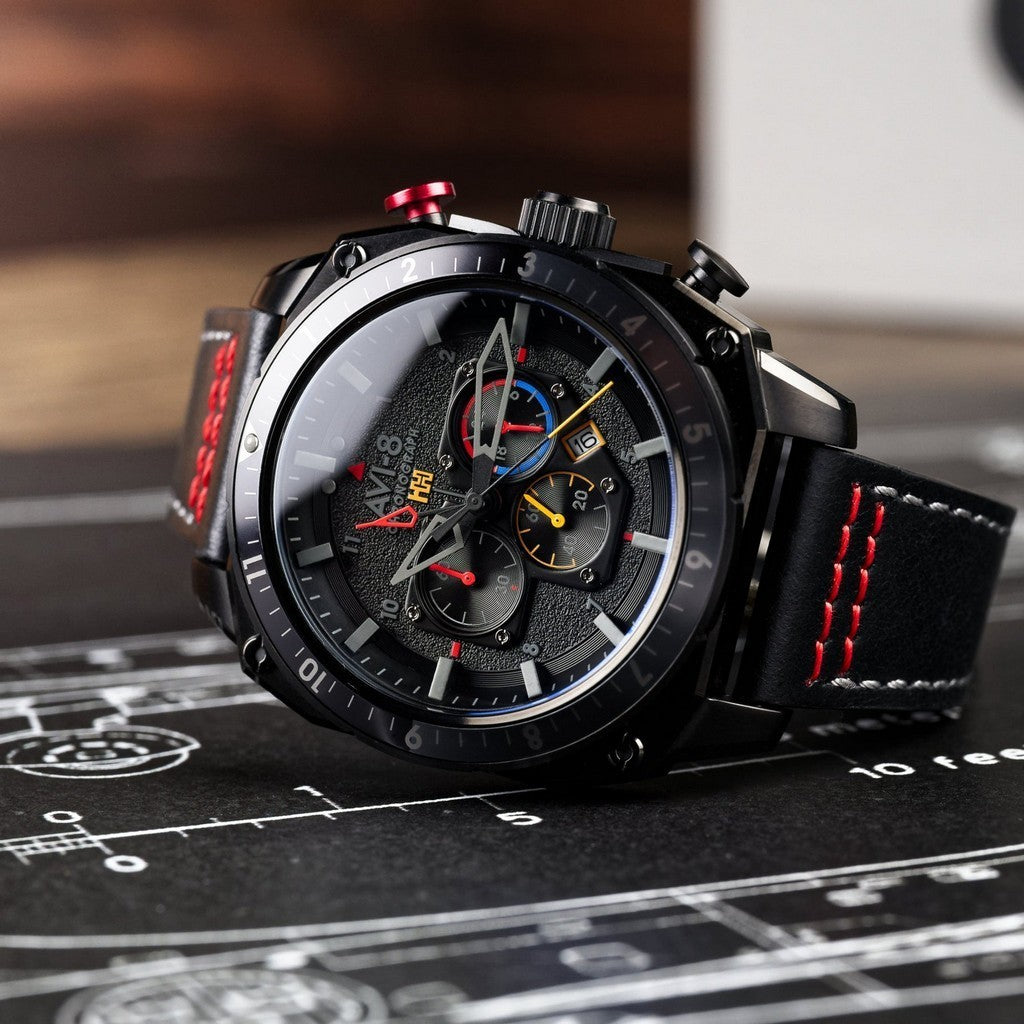 AVI-8 Hawker Hunter Atlas Dual Time Chronograph Black OPS AV-4100-04
