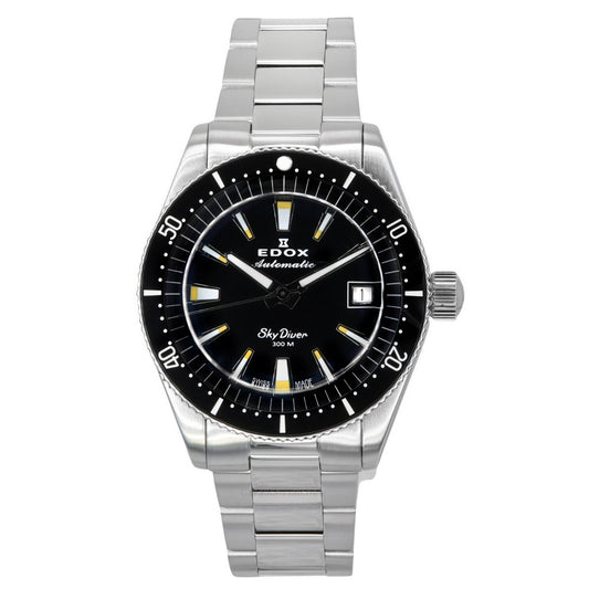 Edox Skydiver 38 Date Stainless Steel Black Dial Automatic Diver's 300M Swiss Made