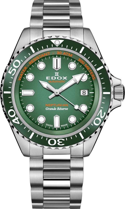 Edox Neptunian Grande Reserve Date Green Dial Automatic Diver's 300M