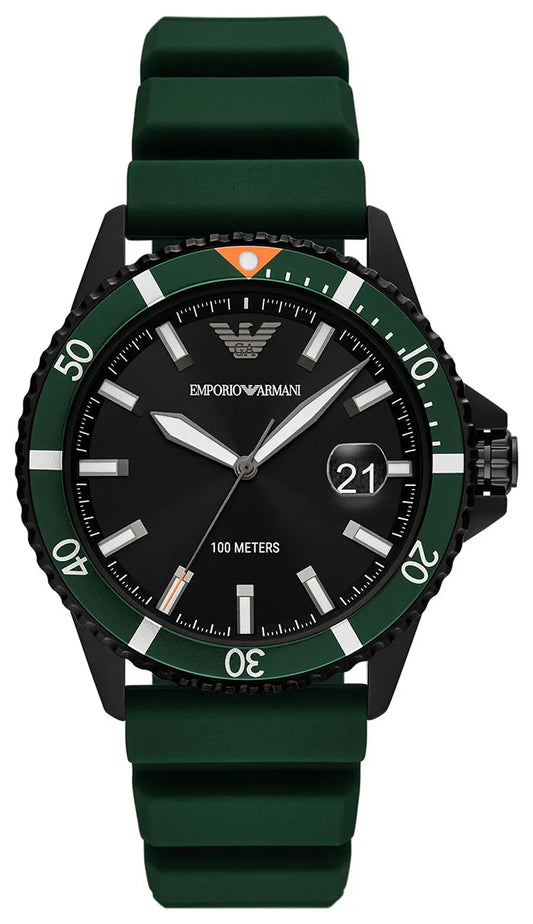Emporio Armani Green Silicone Black Dial Quartz AR11464 100M
