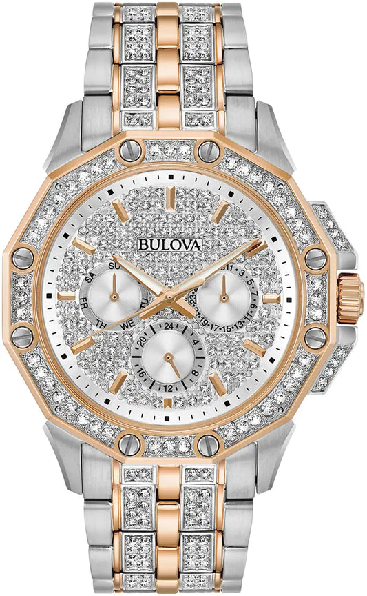 Bulova Octava Crystal Accents Two Tone Silver Multifunction  98C133 Men's Watch